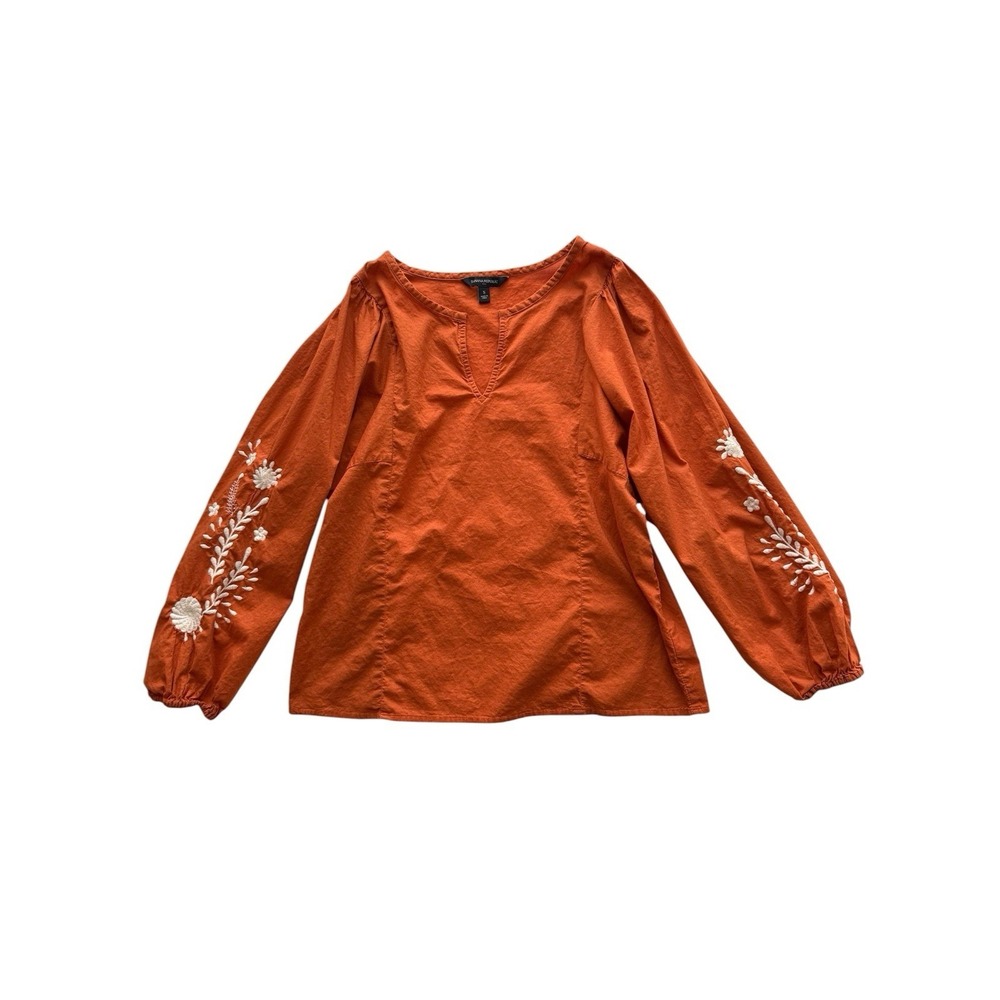 Banana Republic Embroidered Peasant Blouse Womens Small Burnt Orange Boho UT TX